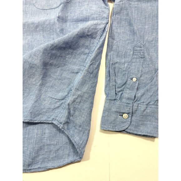 J Crew Mens Baird McNutt Irish Linen Shirt Sz XL Slim Chambray Blue Long Sleeve - Picture 5 of 14